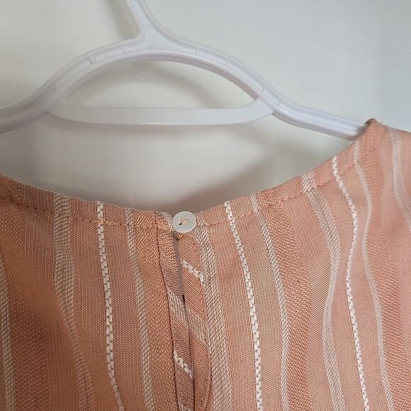 NWT Ellison Dress Princess Shift Peach Stripe Linen Cotton Ruffle Sleeve Med - Picture 5 of 8